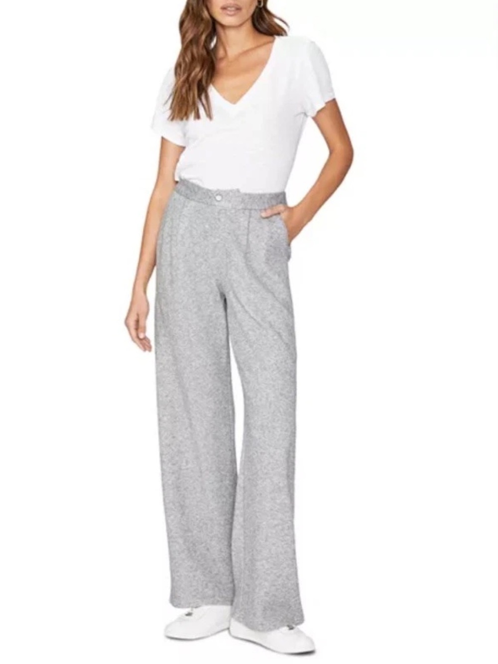 PAIGE Kara Wide Leg Knit Pants Trousers Size 0 Heather Gray High Rise Pockets